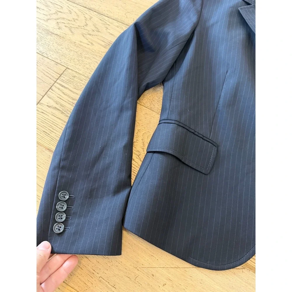 J.Crew Super 110s Wool Navy Pinstripe Blazer Jacket with Crest Undercollar (412)